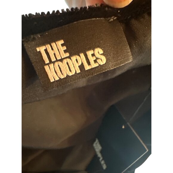 Kooples Short Black Velvet Dress Slim Fit V-Neck Long Sleeves Pleated Waist - Picture 2 of 7